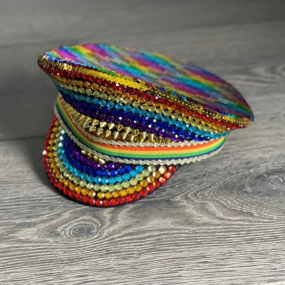 RAINBOW PRIDE SEQUIN CAPTAIN HAT - NWT!